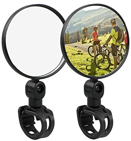 Ziyero 1 Paire Mini Miroir Réflecteur Convexe Universal Cyclisme Vélo Guidon Rétroviseur Miroir Réflecteur Rotation 360 Degrés Antichoc Facile Installer, pour Vélo, VTT, Véhicules Terrain—Noir