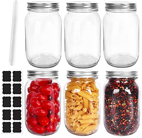 Betrome Tarros de vidrio de boca ancha de 32 onzas, tarros de vidrio de 1000 ml con tapas herméticas de metal, recipientes transparentes para almacenamiento de avena, mermelada, miel, ensaladas,