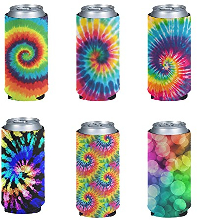 Kuiaobaty 6 Stück Getränke-Hüllen aus Neopren, isoliert Dosenhülsen, schmal, für Bierdosen, hohe Kaffeetassen, Bierdosen, wiederverwendbare Kühlhüllen, Batikdruck
