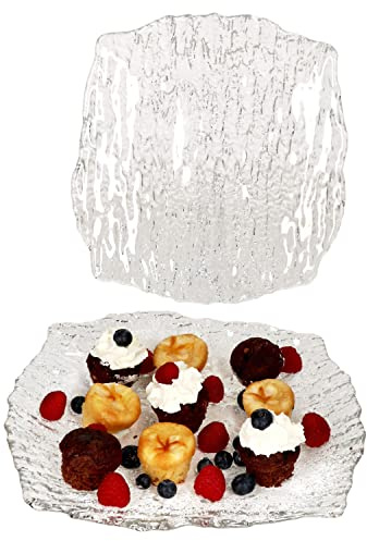 Van Well 2er Set St Tropez Servierplatte aus Glas I quadratisch I (LxB) 28x28cm I mit Struktur und Relief I Buffet-Platte für Kuchen, Sushi, Fingerfood, Fisch & Fleisch I Käse & Wurst-Teller, Tablett