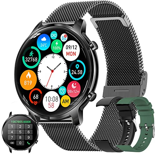 SGDDFIT Smart klocka för män med Bluetooth 5.0-samtal, smartwatch, kompatibel med Samsung Huawei Xiaomi Android iOS stegräknare, sportklocka, pulsmätare, vattentät, IP67, delad GPS (svart)