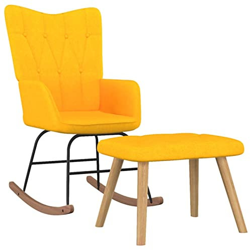 Tidyard Schaukelstuhl mit Hocker Relaxstuhl Schaukelsessel Schwingsessel Ruhesessel Relaxsessel Schwingstuhl Polsterstuhl Polstersessel Stoff Senfgelb