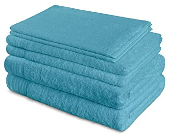 SABANALIA - Toalla Rizo Americano 600 grs, 100% algodón, Alto Grosor, Sorprendente Capacidad de Secado, Gran Capacidad para Absorber Agua, Pack-2 Tocador 30x50-2 Lavabo 50x100-2 Ducha 70x140, Aguamar