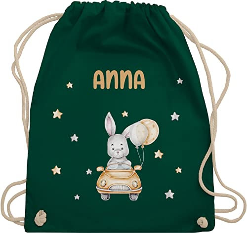 Turnbeutel Rucksack - Tiere - Hasenmotiv Baby Hase süß Bunny Rabbit Häschen Rennfahrer - Unisize - Dunkelgrün - mädchen wechselwäsche wechselbeutel tiermotiv hasen stoffbeutel sportbeutel