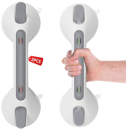 LORESJOY 2 Stücke 12in Haltegriffe für Senioren, Haltegriff Dusche Ohne Bohren, Haltegriffe für Bad, Haltegriff mit Saugnapf, Duschgriff Saugnapf, Mobiler Haltegriff Bad mit Saugwarnung