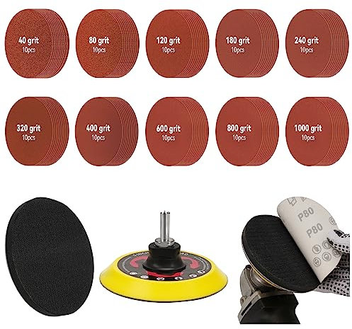 5 inch Sanding Discs Hook and Loop with 103PCS 5 inch Sanding Discs Sandpaper, Angle Grinder Attachments with 5/8-11 Threads 40 80 120 180 240 320 400 600 800 1000 Grits Sandpaper