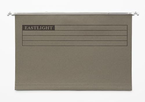 Eastlight Foolscap Suspension Files with Tabs and Inserts for Filing Cabinets, Made in UK, Recycled Manilla, Pack of 50