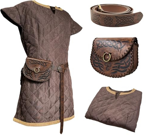 HiiFeuer Tunica per costumi medievali, Con cintura e borsa vintage, Armatura di stoffa per il corpo del Cavaliere Mercenario, Cosplay rinascimentale LARP per la Ren Faire di Halloween (Marrone XL)