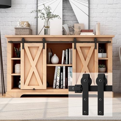 AONAYIOA 5.5FT/168cm Mini Schiebetürbeschlag Set, Schiebetür Hardware Kit mit Rad Rolle und Schiene, Schiebetürsystem Hardware Kit für einzelne Tür Schränke, TV-Ständer, Kleiner Kleiderschrank