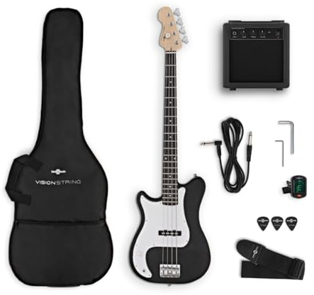 VISIONSTRING Guitarra Bajo Eléctrico 3/4 Mano Izquierda y Kit de Amplificador para Adultos y Principiantes