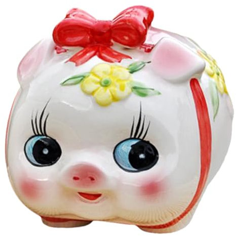 Tirelire Cochon en Céramique,Guador Tirelire Billet et Piece Art Adorable Décoratives Ornements pour Cadeau Bureau 16 * 13 * 13cm(Rouge)