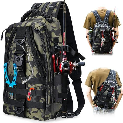 LYtech Wasserdichter Angelrucksack Sling Bag Tackle Aufbewahrungstasche Fisch Carryall für Angeln, Camping, Wandern, Radfahren