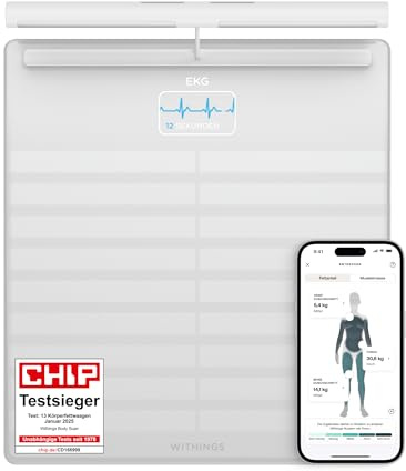 WITHINGS Body Scan - Bilancia WiFi in rete per migliorare la salute, bilance BIA, analisi della composizione corporea, grasso corporeo, massa muscolare, percentuale d'acqua, elettrocardiogramma,