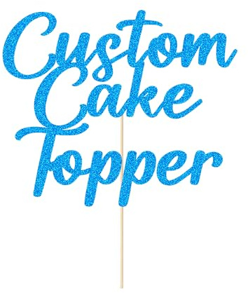 Personalised Cake Topper Custom Happy Birthday Cake Topper Wedding Cake Topper Gifts 11 Colors Cake Decorations Glitter Cake Toppers Gifts for Graduation Baby Shower (Blue)