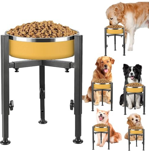 Single Dog Bowl Stand,Tall Dog Food Stand Adjustable Wide 7-11 Heights 14.5,Metal Elevated Dog Bowl Holder Raised Water Feeder for Medium,Large Dog