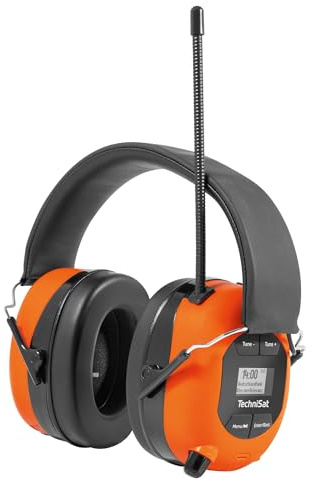 TechniSat STEREOMAN DAB+ OD – kabelloser Stereo DAB+/FM Bluetooth-Kopfhörer | DAB+/UKW Radioempfang, Kurze Antenne, Integriertes Mikrofon, Kapselgehörschutz, für den Außeneinsatz, Orange/Schwarz