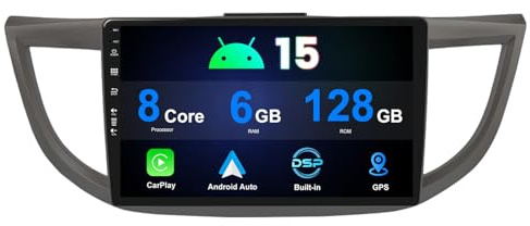 MISONDA Radio Coche Android 14 Doble DIN IPS 9 Pulgadas Autoradio para Honda CR-V CRV (2012-2016) Cámara y micrófono Gratis 6G + 128G - WLAN/GPS/Carplay/DSP/4G/BT/RDS/Android Auto