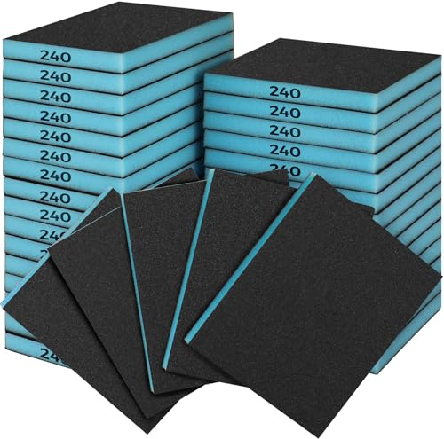 Sruhrak 18 Stück Weich Schleifschwämme, Nass und Trocken, Körnung 240 | Doppelseitig, Korund-Körnung, waschbar & wiederverwendbar, für Holz, Kunststoff, Metall, flexibel & reißfest,Blau