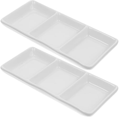 TOPBATHY Plato De Aperitivo De Cerámica Plato Para 3 Salsas Con Compartimentos De Condimento Para Salsas Y Condimentos 2 Piezas 5.90X2.48X0.98 in Ideal Para Hogar Restaurante Y Picnic