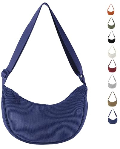 LOCCY Crossbody Bag Damen Cord, Halbmond Tasche Damen Cord, Einfarbige Halfmoon Bag Kord mit Verstellbarer Schultergurt für Frauen Reisen