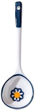 Dh2yjnbf3 Serving Tablespoons Long Handle Ceramic Soup Spoon, Hand painted underglaze color Large Spoon, Japanese Miso Soup Spoon for Cereal Sauce Gravy, 2 pieces Spoons(Blue)