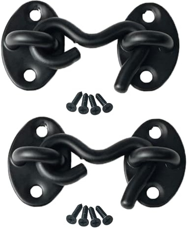 Mimhooy 2 Pack 50mm Black Hook and Eye Latch for Gate, Shed, Garage