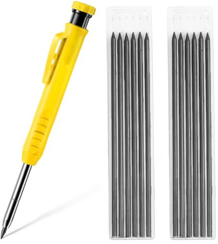 BCHKO 12 pezzi mina per matita per falegname, mine per matita solide, mine sostitutive per matita, costruzione matita a tinta profonda solida (2,8mm) (Nero)