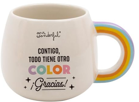 Mr. Wonderful - Taza 3D Arcoíris - Contigo, todo tiene otro color. ¡Gracias! - Taza realizada en cerámica con mensaje de agradecimiento - 330 ml