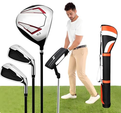 Golfklubbor komplett set, golf män högerklubba set, 4 delar inkluderar titan golfdrivare, Irons 7/S, 1 Fairway Woods och putter, med golfbag, för män golfare utomhussporter B