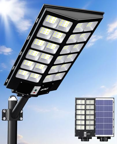 JAYNLT Y-9800W Lampadaire Solaire Exterieur Réverbère, 6500K Lampe Solaire Puissante avec Détecteur de Mouvement, Projecteur de Sécurité à énergie Solaire étanche IP67 pour Jardin, Cour, Garage