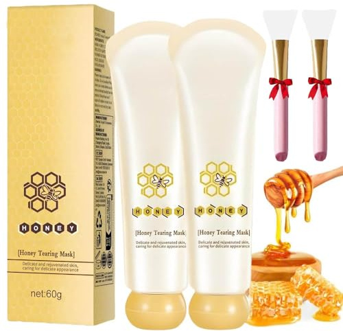2pcs Honey Tearing Mask,Honey Tearing Masks For Blackheads,Peel Mask Dead Skin Clean Pores Shrink,Hydrating, Moisturizing And Brighting,For All Skin Types