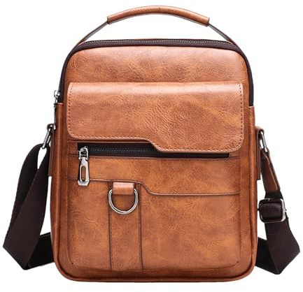 Shoulder Messenger Bag for Men Small PU Leather Lightweight Retro Messenger | Small Messenger Bag for Men Travel Hiking Passport Work Casual Gym Birthday Holiday