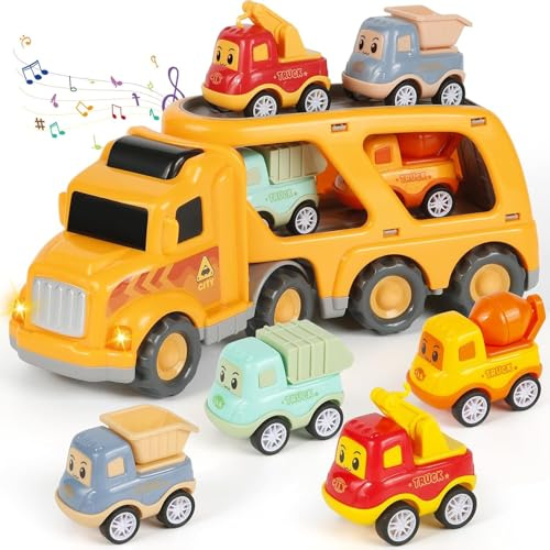 Zoelele Camion Jouet 5 en 1 avec Lumières & Sons, Garage Voiture Éducatif pour Enfants 3 4 5 Ans, Jouet Interactif Garçon/Fille, Anniversaire ou Noël - 02