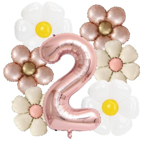 Geburtstagsdeko 2 Jahre Mädchen,Luftballon 2. Geburtstag,Deko 2. Geburtstag Mädchen mit Gänseblümchen Folienballon,Deko Kindergeburtstag 2 Jahre（Blumen können nicht fliegen）