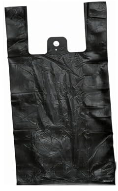 Adorn Packaging Vest Carrier Shopping Bags – Strong Plastic Carrier Bags with Handles, Plastic Shopping Carrier Bags for Food, Storage & More - Black -11 x 17 x 21 inches