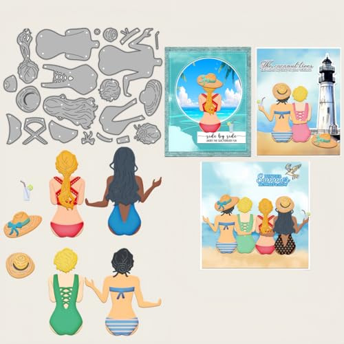 Sredwtk Mädchen am Strand Sommer Stanzschablonen Geburtstag Weihnachten Metall Prägeschablonen Stanzformen Schneiden für DIY Karte Sammelalbum Scrapbooking Fotoalbum Deko Cutting Dies (B)