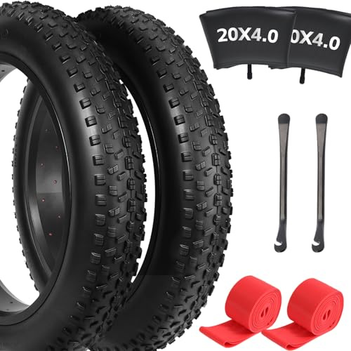 20x4 Fat Bike Tire, Puncture Protection, High Grip All-Terrain Tires with Tubes, Tire Levers & Liners for MTB/E-Bike/Tricycle/Folding Bikes, Tread Design, Superior for Snow/Sand/Off-Road(2 Pack)
