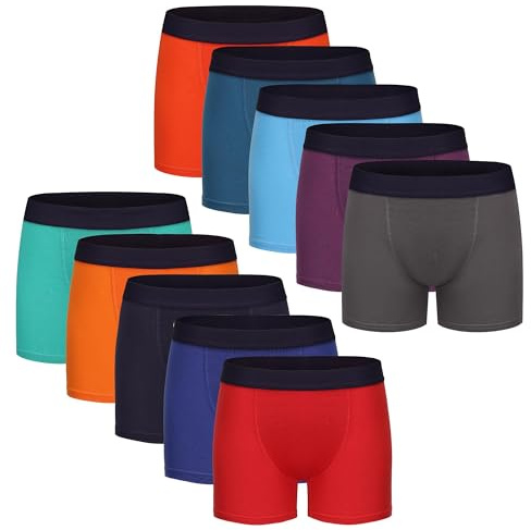 Boys Boxer Shorts 10 Pack Cotton Blend Boy's Boxers Underwear with 4-Way Stretch, Breathable Soft Fabric, Double Front Panel & Elastic Waistband (UK, Age, 12 Years, 13 Years, Regular, Bright)