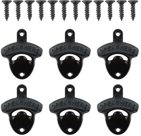 6 Stück Flaschenöffner, Wand Bieröffner Edelstahl Wand-Flaschenöffner | Vintage-Stil Wand-Flaschenöffner Zinklegierung Flaschenöffner, für Restaurant, Wohnung, Küche, Bar