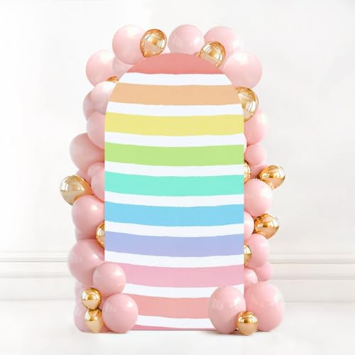 7.2 FT Wedding Arch Backdrop Cover Seamless Hand Painted Brush Strokes Striped Arch Cover Spandex Fitted Stretchy Background for Baby Shower Party Birthday Graduation