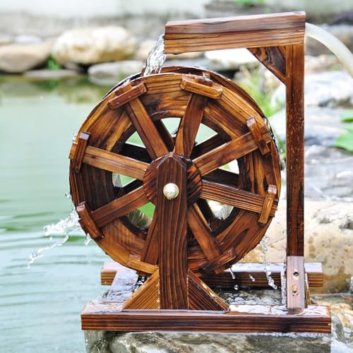 GUAWJRZDP Fontana d'Acqua in Legno, Fontana con Ruota Idraulica, Fontana con Ruota Idraulica da Esterno, Fontana con Ruota A Cascata in Legno per Esterni, Rustica d'Epoca(Diameter 30cm/11.8'')