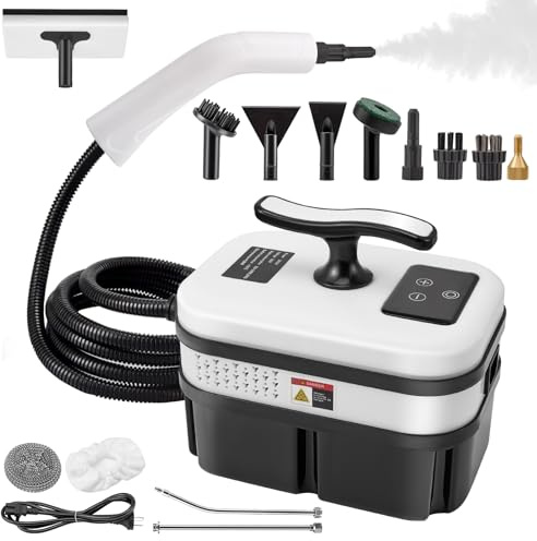 Limpiador a Vapor Portátil con 9 Accesorios, 1100ML Vaporeta de Mano 2500W Calentamiento Rápido en 15 Segundos 6 Velocidades para Cocina, Baño, Coche, Sofás y Alfombras