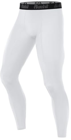 Runhit Mens Compression Pants, Quick Dry Cool Running Leggings Gym Tights Sport Base Layer Trousers for Cycling Jogging Yoga White L