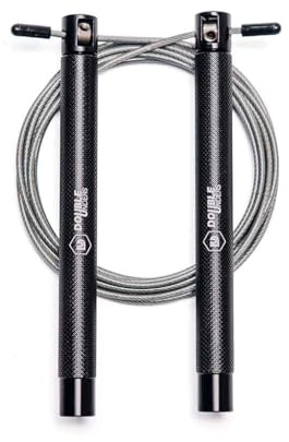 DoubleUnders Springseil Speed Rope - Verstellbar - Springseil für CrossFit, Boxen, Fitnesstudio - Metallgriffe – Silber/Schwarz
