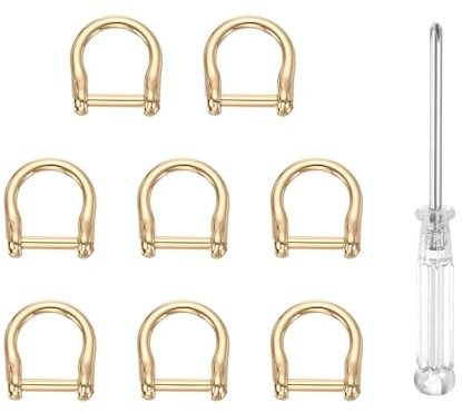 sourcing map 8pcs D-Rings Screw in Shackle 1/2 Metal Horseshoe U Shape Semicircle D Ring Purse Key Holder with Screwdriver for DIY Leather Craft Keychain Collar Accessories, Light Gold
