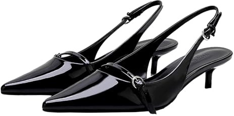 WQHPLMD Womens Kitten Pointed Toe Ankle Strap Slingback Patent Sandals Office Wedding Dress Shoes