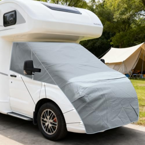Wohnmobil-Windschutzscheibe Motorhauben-Vollschutz, 600D Oxford Nonwoven wasserdichte Windschutzscheibe Frostschutz für Fiat Ducato, Peugeot Boxer, Citroen Relay 2006+, Ram Promaster
