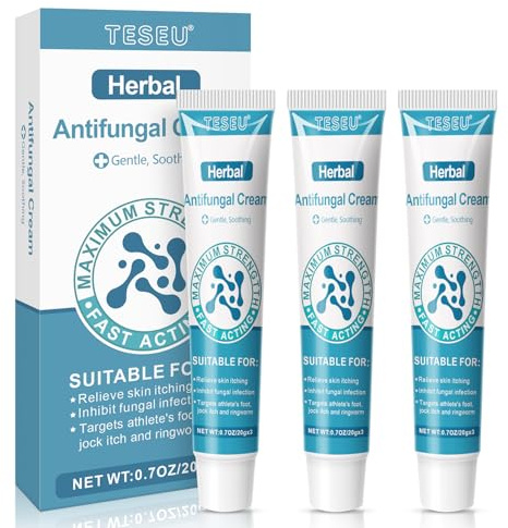 Antifungal Cream - Soothes Itching & Burning, Targets Fungal Irritations: Jock Itch, Ringworm, Athlete's Foot - Fast Relief Formula for Body & Face -3 Packs - Blue