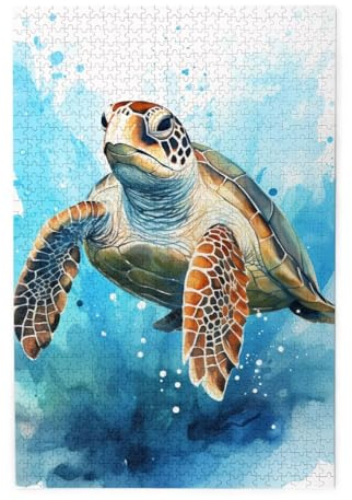 Bildpuzzle Schildkröte im blauen Ozean. Holzpuzzle für Erwachsene, einzigartige Wandkunst-Dekoration, Geschenk