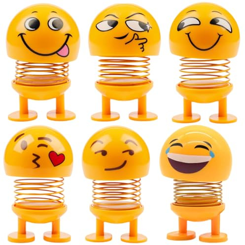 VEOIRXU 6 Stück Wackelfigur Glücksbringer Auto Wackelfigur Deko Figuren für Wohnzimmer Schreibtisch Büro Bürodeko Lustige Kleine Geschenke (6 Verschiedene Ausdrücke,B)